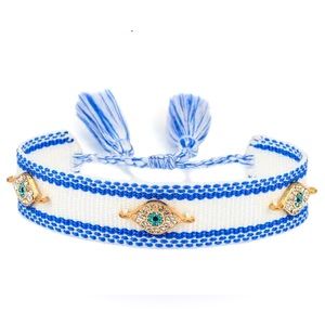 Woven Friendship EvilEye Wrap Fabric Adjustable Braided Bracelet Rhinestone